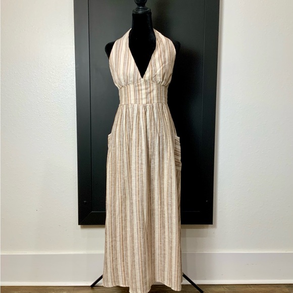 Indigo Rein Dresses & Skirts - Indigo Rein Striped Linen-Blend Halter Midi Dress - Size Small